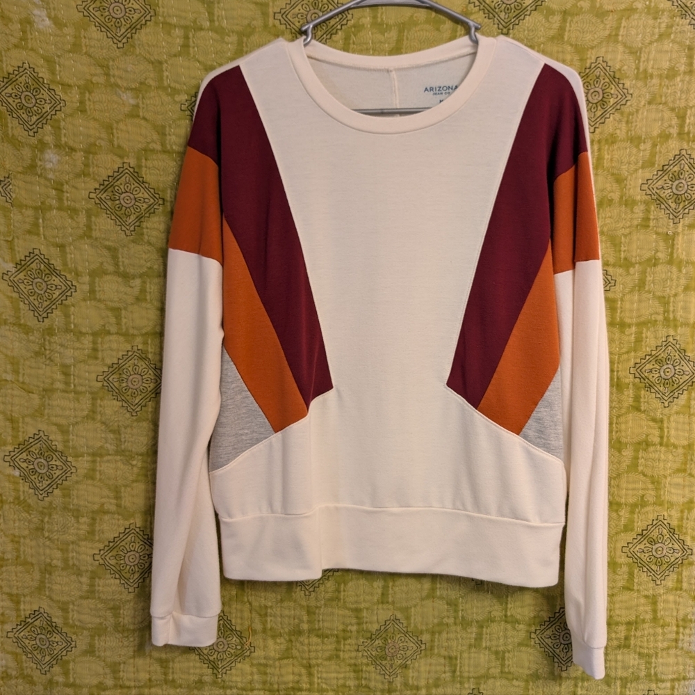 Arizona Jean Company Colorblock Sweatshirt - Cream, Orange, Burgundy